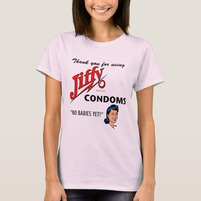 Camiseta ¡Jiffy Brand Condom Gear! (Anverso)