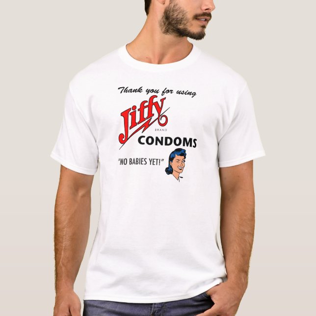 Camiseta ¡Jiffy Brand Condom Gear! (Anverso)