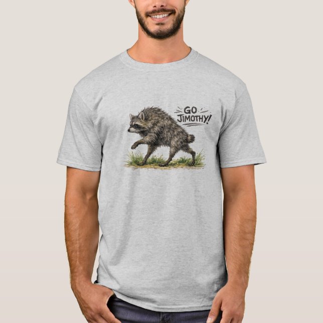 Camiseta Jimothy el Mapache en Hierba (Anverso)