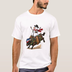 Camiseta Jinete de toro de muñeco de nieve vaquero Santa Na