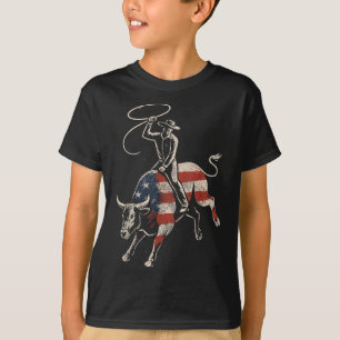 Camiseta Jinete de Toro de Rodeo Americano Bandera de EE. U