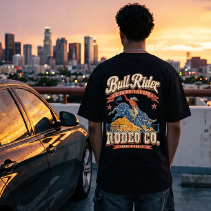 Camiseta Jinete de Toro de Rodeo Vintage Gráfico de Vaquero