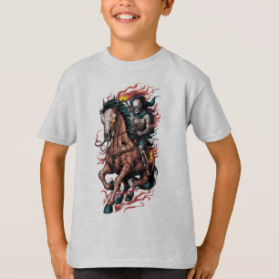 Camiseta Jinete Esqueleto Ígneo en un Caballo Galopante