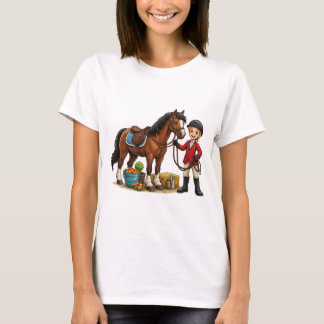 Camiseta Jinete Joven Feliz Con Hermoso Caballo Dibujo Anim
