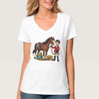 Camiseta Jinete Joven Feliz Con Hermoso Caballo Dibujo T-Sh