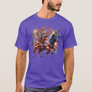 Camiseta Jinete Patriótico de Toros con Fuegos Artificiales