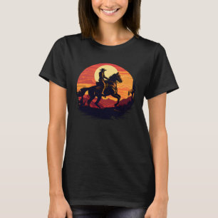 Camiseta Jinete Retro Atardecer Vintage Caballo Chica Gráfi