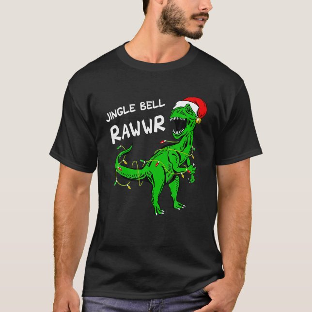 Camiseta Jingle Bell Rawr Rex Santa Funny Dinosaur Light Ch (Anverso)