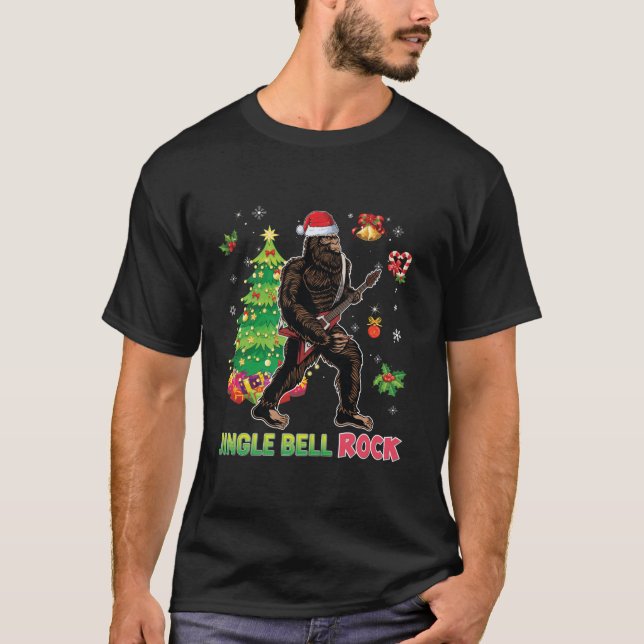 Camiseta Jingle Bell Rock Bigfoot Tocando guitarra Santa Ch (Anverso)