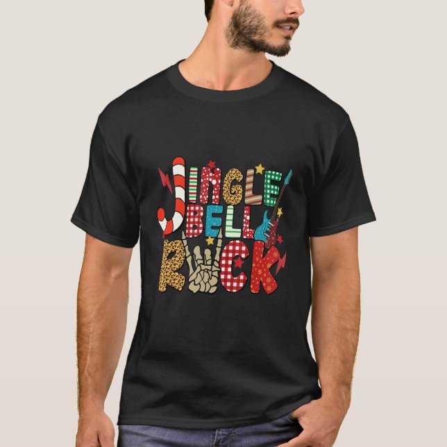 Camiseta Jingle Bell Rock Skeleton Hands Electric Guitar Ro (Anverso)