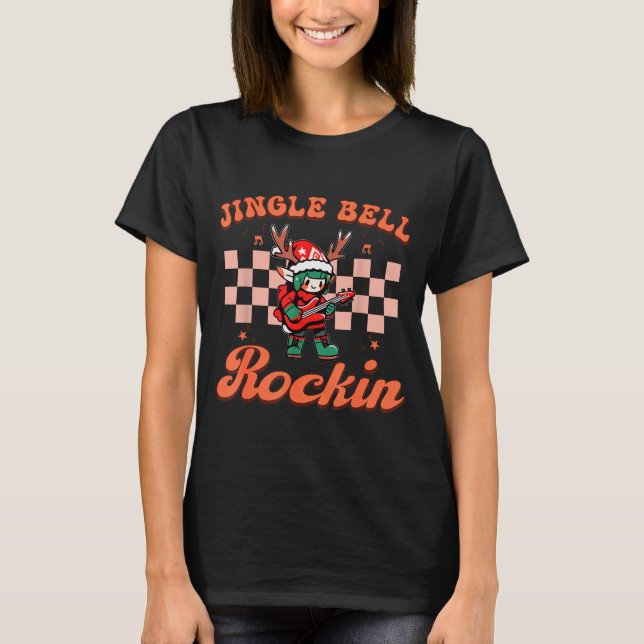 Camiseta Jingle Bell Rocking Christmas Elf Rock N Roll Guit (Anverso)