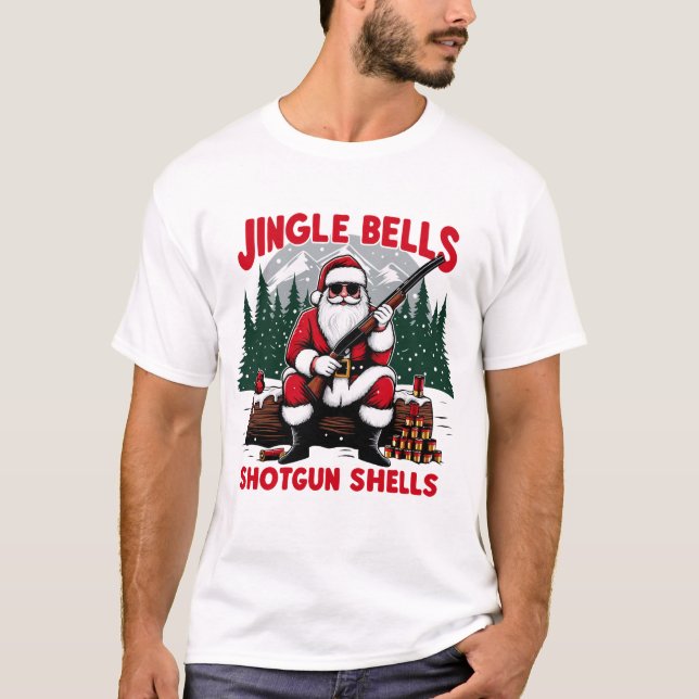 Camiseta Jingle Bells con escopeta con Navidades Funny Sant (Anverso)