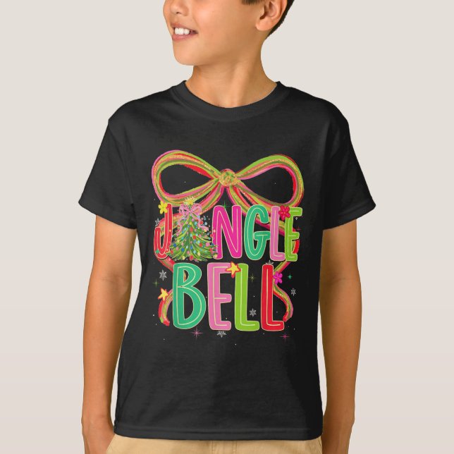 Camiseta Jingle Bells Coquette Bow Merry Christmas Tree Gir (Anverso)