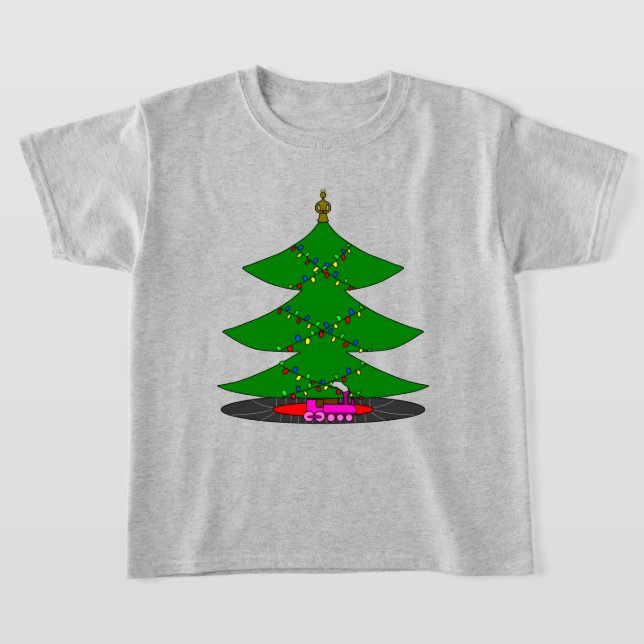Camiseta Jingle Claws Whimsical Christmas Tree & Train  (Distribución)