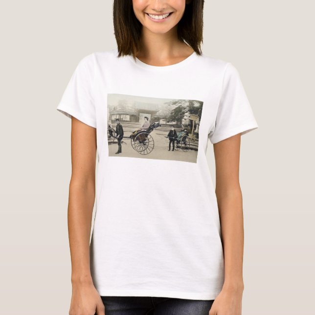 Camiseta 'Jinrikisha' frente a un templo, c.1880 (mano co (Anverso)