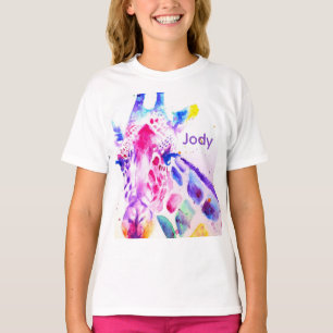 Camiseta Jirafa Acuarela Chicas Morado Lindo Animal De Zool