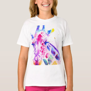 Camiseta Jirafa Acuarela Chicas Morado Lindo Animal De Zool