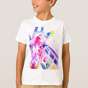 Camiseta Jirafa Acuarela Niños Morado Lindo Animal De Zooló