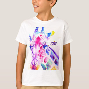 Camiseta Jirafa Acuarela Niños Morado Lindo Animal De Zooló