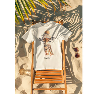 Camiseta Jirafa con sombrero de invierno personalizable 