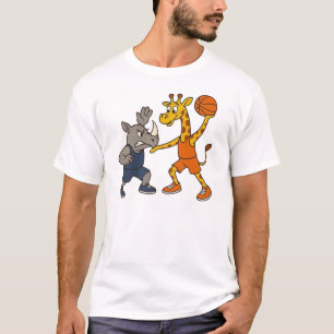 Camiseta Jirafa de dibujos animados y rinoceronte jugando b