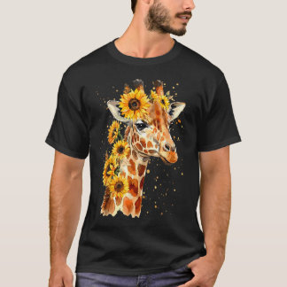 Camiseta Jirafa de Girasol Safari Floral Lindo