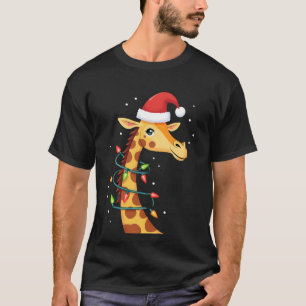 Camiseta Jirafa de Navidad Sombrero de Santa Luces Jirafa H