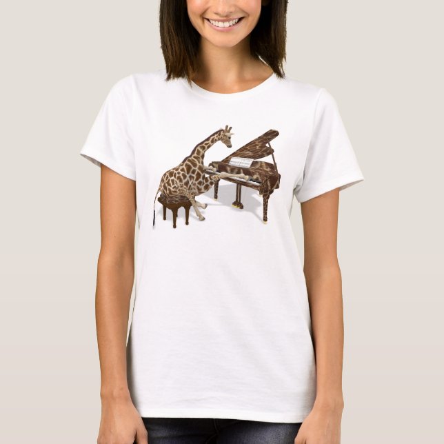 Camiseta Jirafa del genio que juega el piano (Anverso)