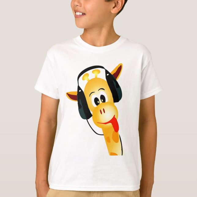 Camiseta jirafa divertida con auriculares (Anverso)
