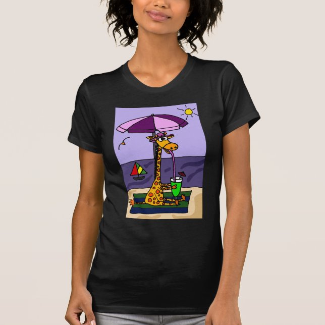 Camiseta Jirafa divertida en la playa (Anverso)
