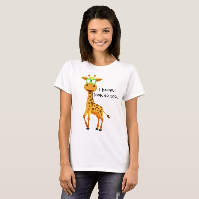 Camiseta jirafa en estilo con los vidrios para ella (Anverso completo)