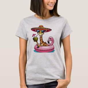 Camiseta Jirafa en flotador de flamenco