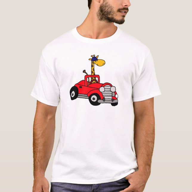 Camiseta Jirafa enrrollada que conduce el convertible rojo (Anverso)