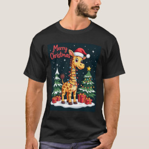 Camiseta Jirafa Feliz Navidad Encendido del Árbol de Navida