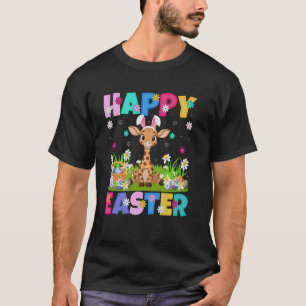 Camiseta Jirafa Feliz Pascua Caza de Huevos Conejo Oreja Ji