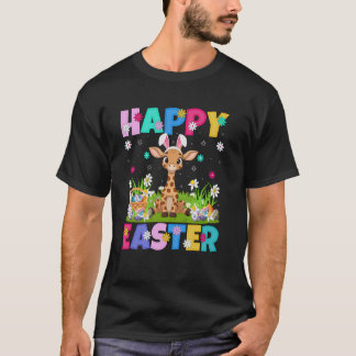 Camiseta Jirafa Feliz Pascua Caza de Huevos Conejo Oreja Ji
