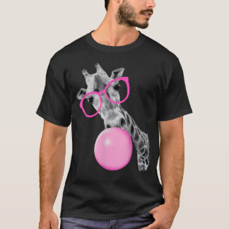 Camiseta Jirafa Genial Soplando Burbuja Con Gafas Rosas