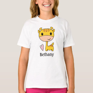 Camiseta Jirafa Linda Con Corazón Personalizado 