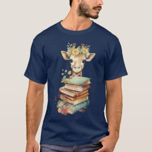 Camiseta Jirafa Linda Con Libro Floral Bookworm Bibliotecar