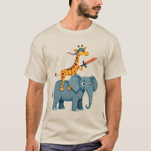 Camiseta Jirafa montando un tiburón con una espada único tr