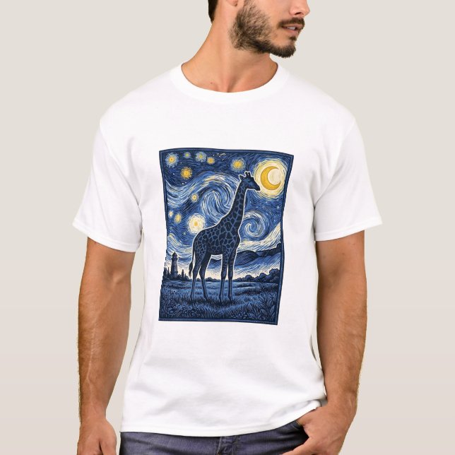 Camiseta Jirafa Noche Estrellada Vintage (Anverso)