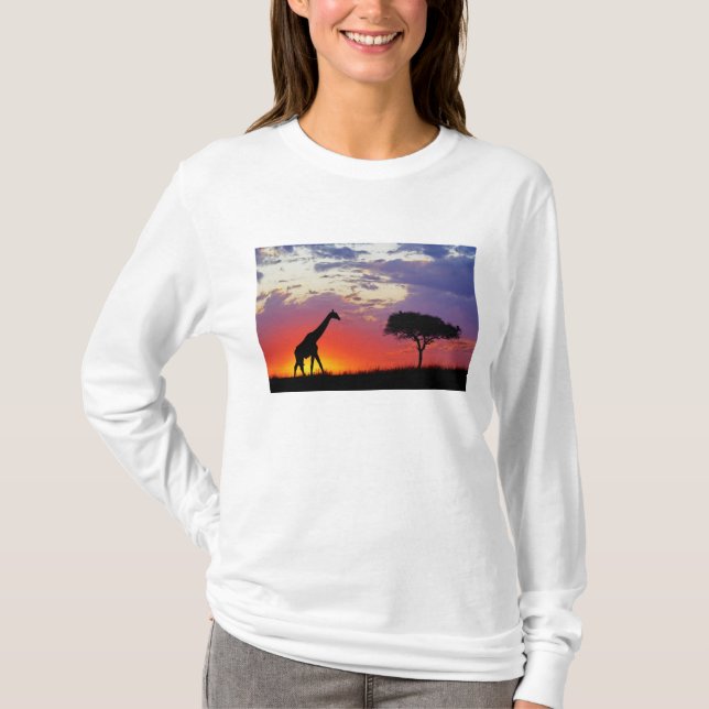 Camiseta Jirafa silueteada al amanecer, Giraffa (Anverso)