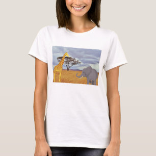 Camiseta jirafa y elefante en el safari