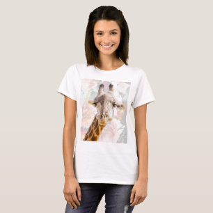 Camiseta Jirafa y Flores Animal Divertido Moderno