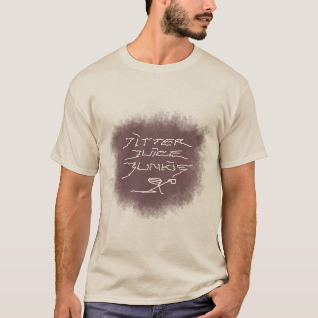 Camiseta Jitter Juice Junkie - arte café transparente. (Anverso)