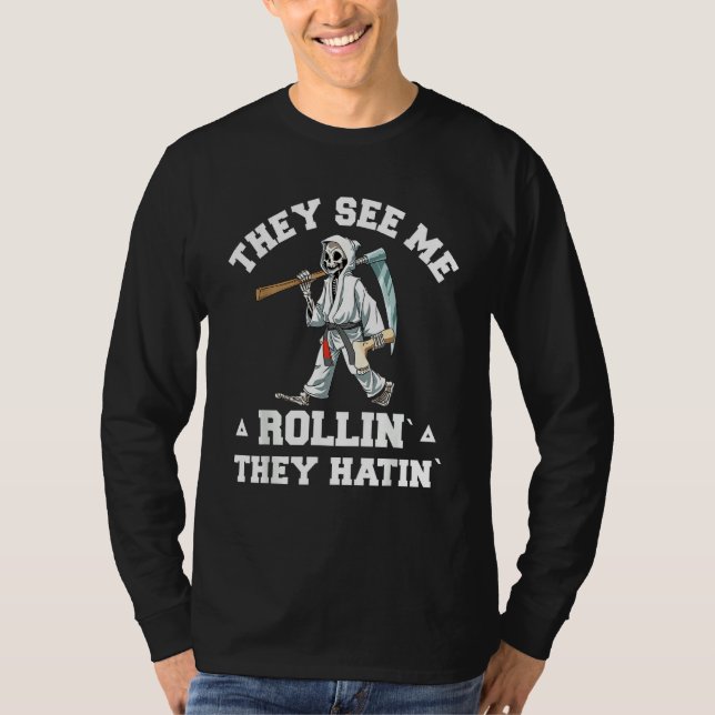 Camiseta Jiu Jitsu Rollin   BJJ Grappling Grim Reaper (Anverso)