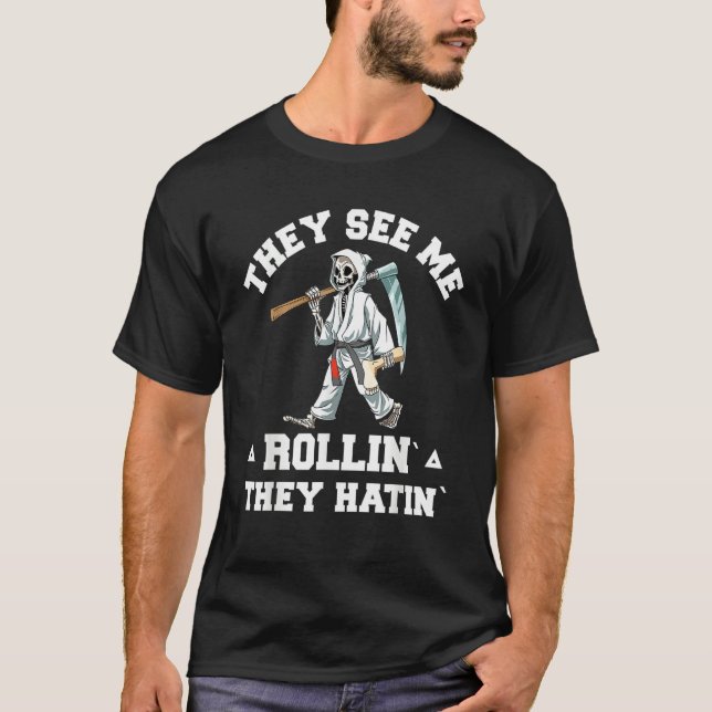 Camiseta Jiu Jitsu Rollin   BJJ Grappling Grim Reaper (Anverso)