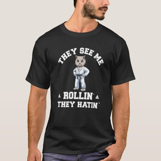 Camiseta Jiu Jitsu Rollin Cute Gato de Grappling (Anverso)