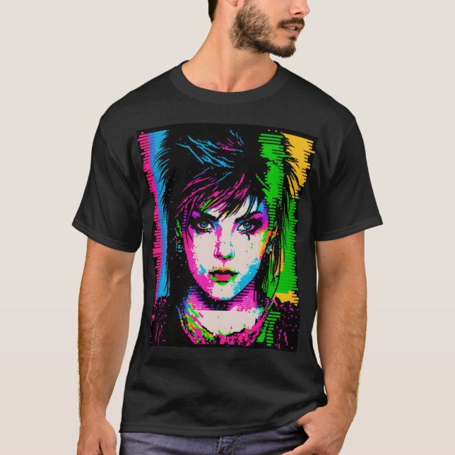 Camiseta Joan Jett Homage Rainbow Neon Rock Star T-Shirt (Anverso)