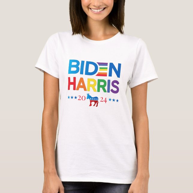 Camiseta Joe Biden Kamala Harris 2024 Orgullo gay arcoiris (Anverso)